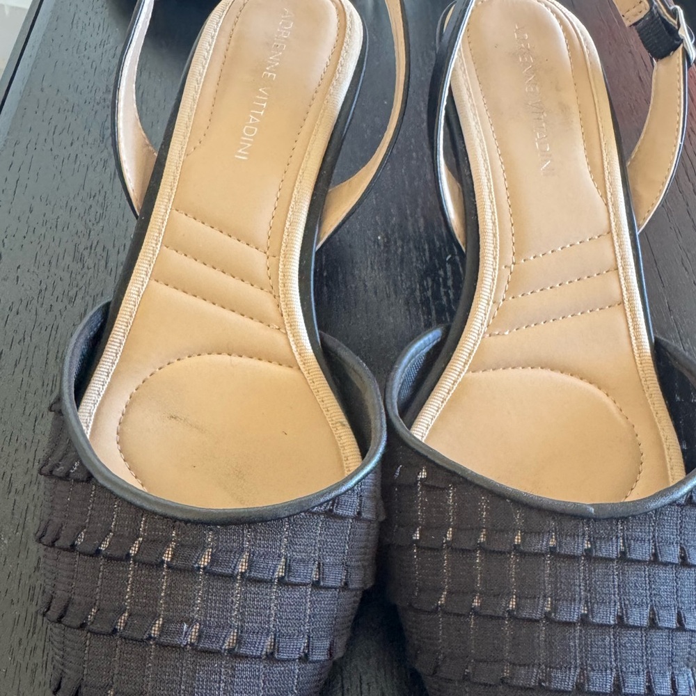 Adrienne Vittadini Black Kitten Heel Sandals with Nude Insole
